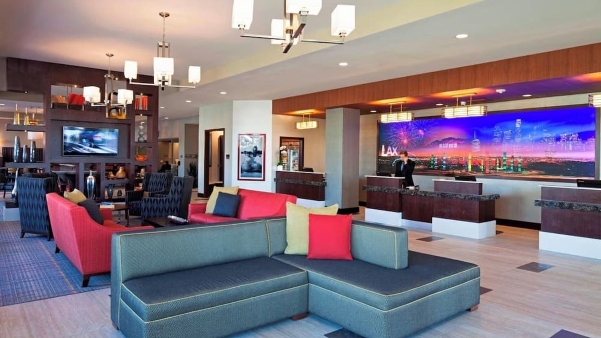 Lobby lounge perfect for co-working at Residence Inn By Marriott LAX Airport.