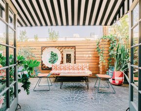 Beautiful terrace with outdoor seating, perfect for coworking at Montrose At Beverly Hills.