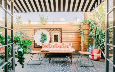 Beautiful terrace with outdoor seating, perfect for coworking at Montrose At Beverly Hills.