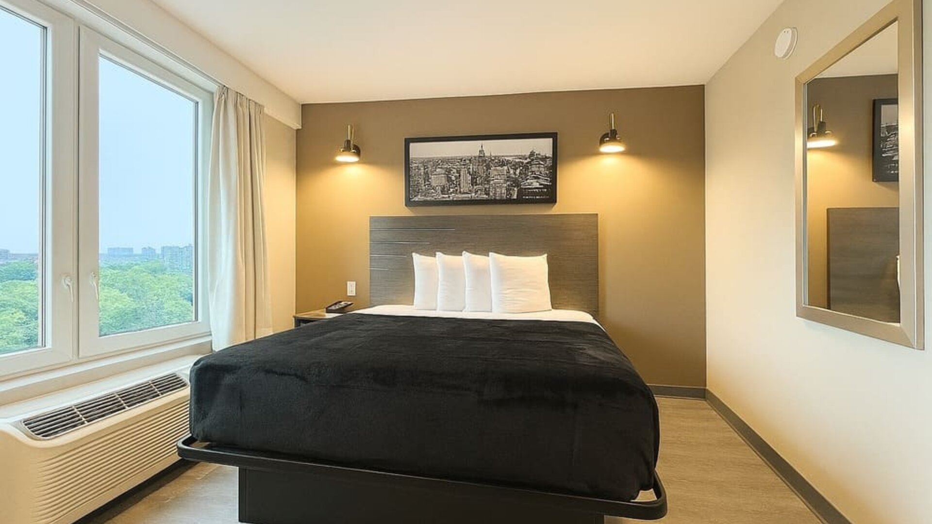 Queen room at LIV Hotel Bronx.