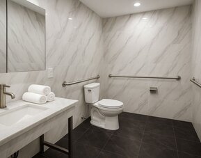 Guest bathroom at LIV Hotel Bronx.