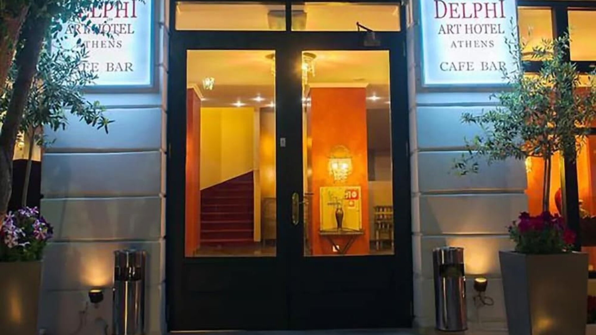 Hotel entrance at Delphi Art Hotel.