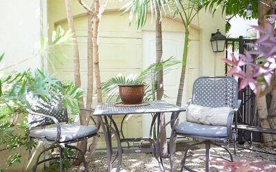 Outdoor terrace at Beverly Hills Spanish.