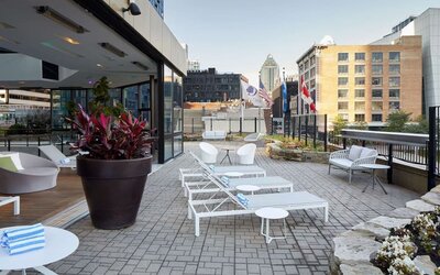 Outdoor terrace at DoubleTree By Hilton Montreal.