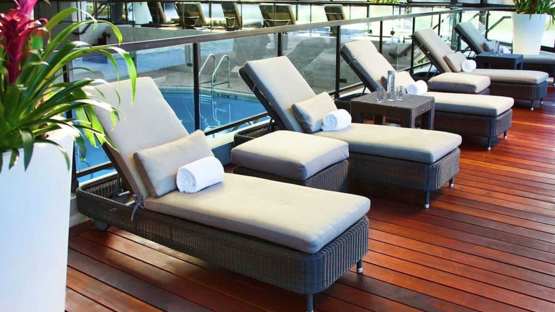 Pool loungers at DoubleTree By Hilton Montreal.