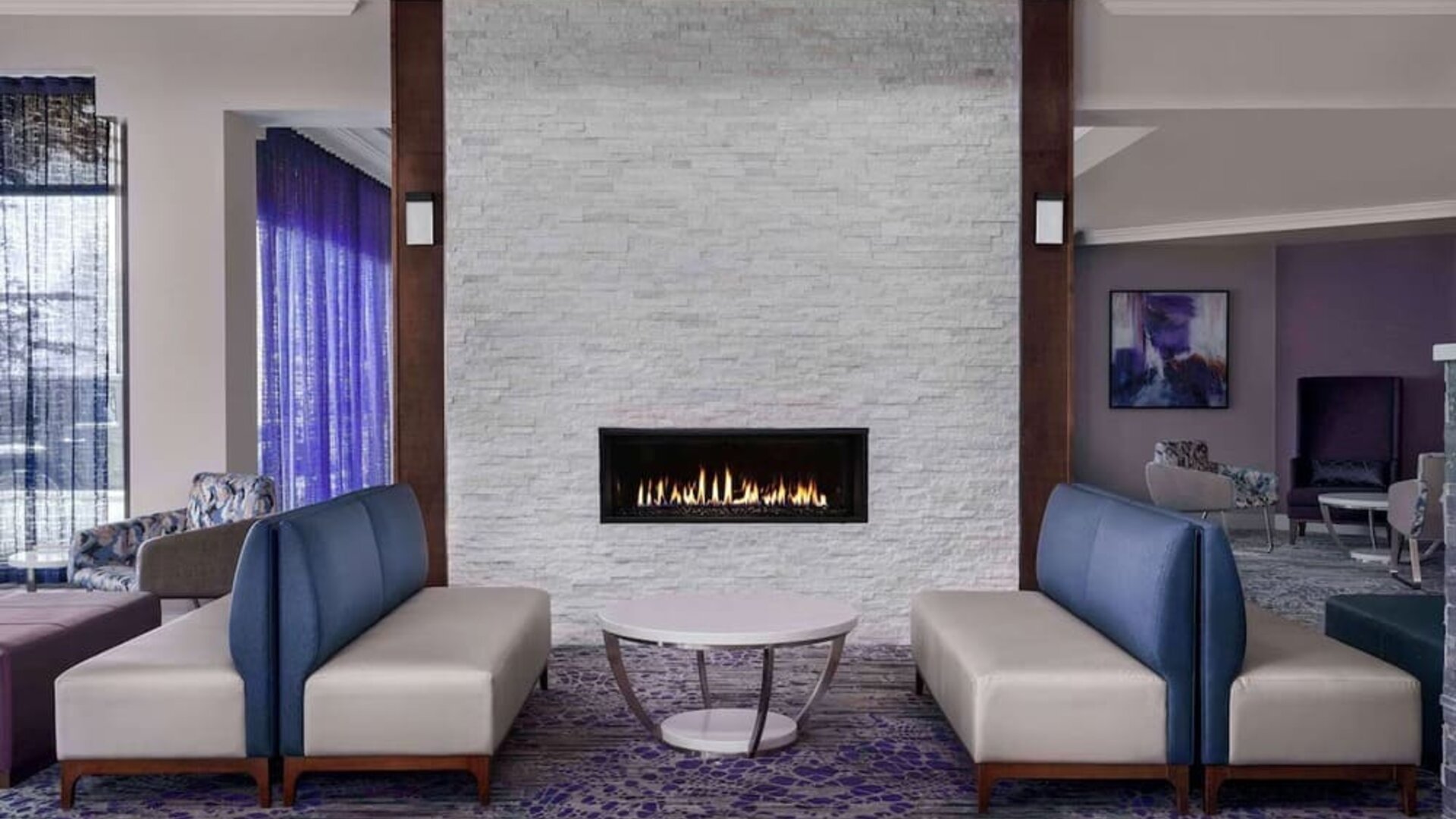 Fire place at Hilton Garden Inn Calgary Airport.