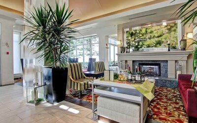 Lobby seating at Hilton Garden Inn Calgary Airport.