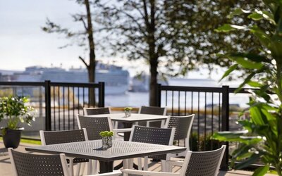 Outdoor terrace at Crowne Plaza Saint John Harbour View By IHG.