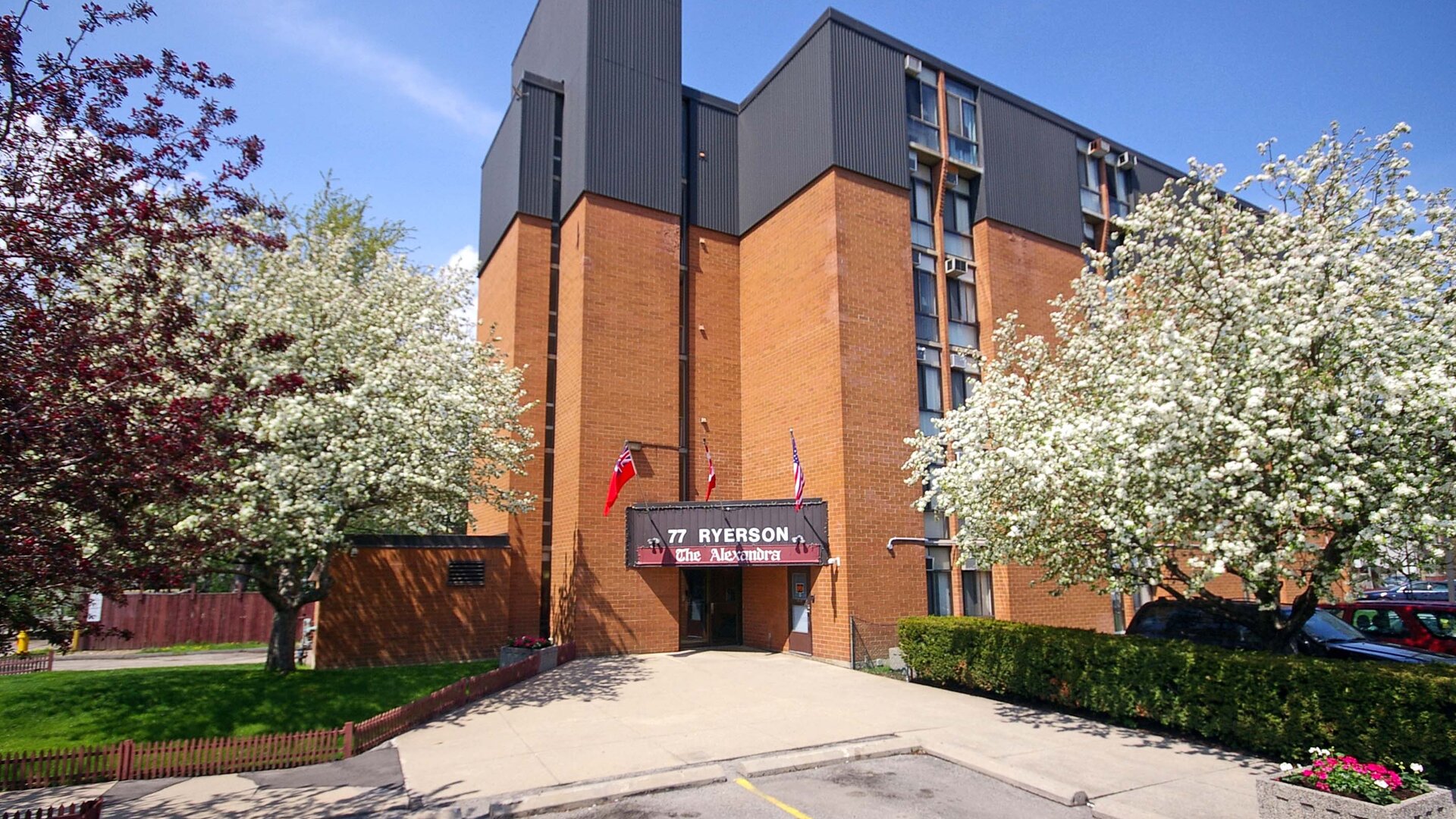 Hotel entrance at Alexandra Hotel.