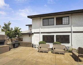 Outdoor terrace at Lemon Tree Hotel & Suites Anaheim.