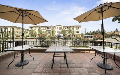 Outdoor terrace at Lemon Tree Hotel & Suites Anaheim.