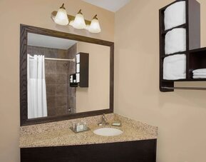 Guest bathroom at Wyndham Garden Schaumburg Chicago Northwest.