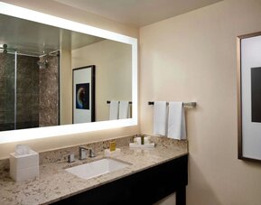 Guest bathroom at Hilton Atlanta Airport.