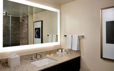 Guest bathroom at Hilton Atlanta Airport.