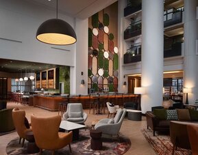 Lobby and lounge at Hilton Atlanta Airport.