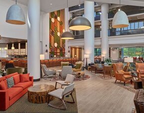 Lobby and lounge at Hilton Atlanta Airport.