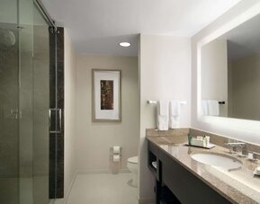 Guest bathroom at Hilton Atlanta Airport.