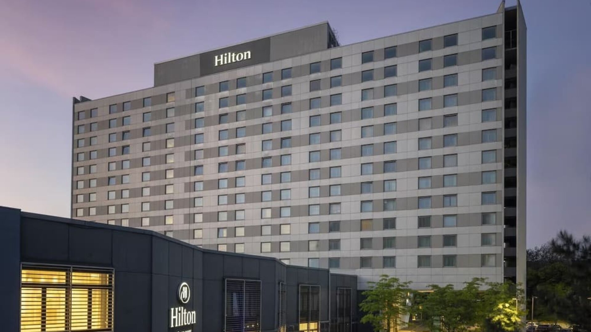 Hotel exterior at Hilton Dusseldorf.