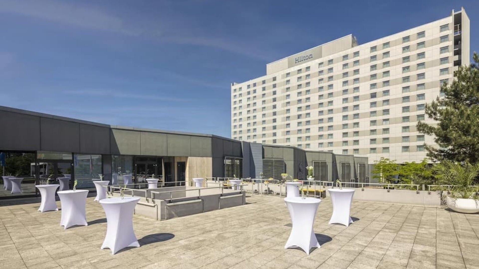 Outdoor terrace at Hilton Dusseldorf.
