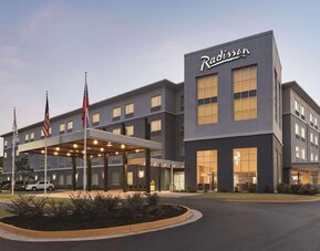 Hotel exterior at Radisson Hotel Atlanta Airport.