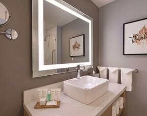 Guest bathroom at Radisson Hotel Atlanta Airport.