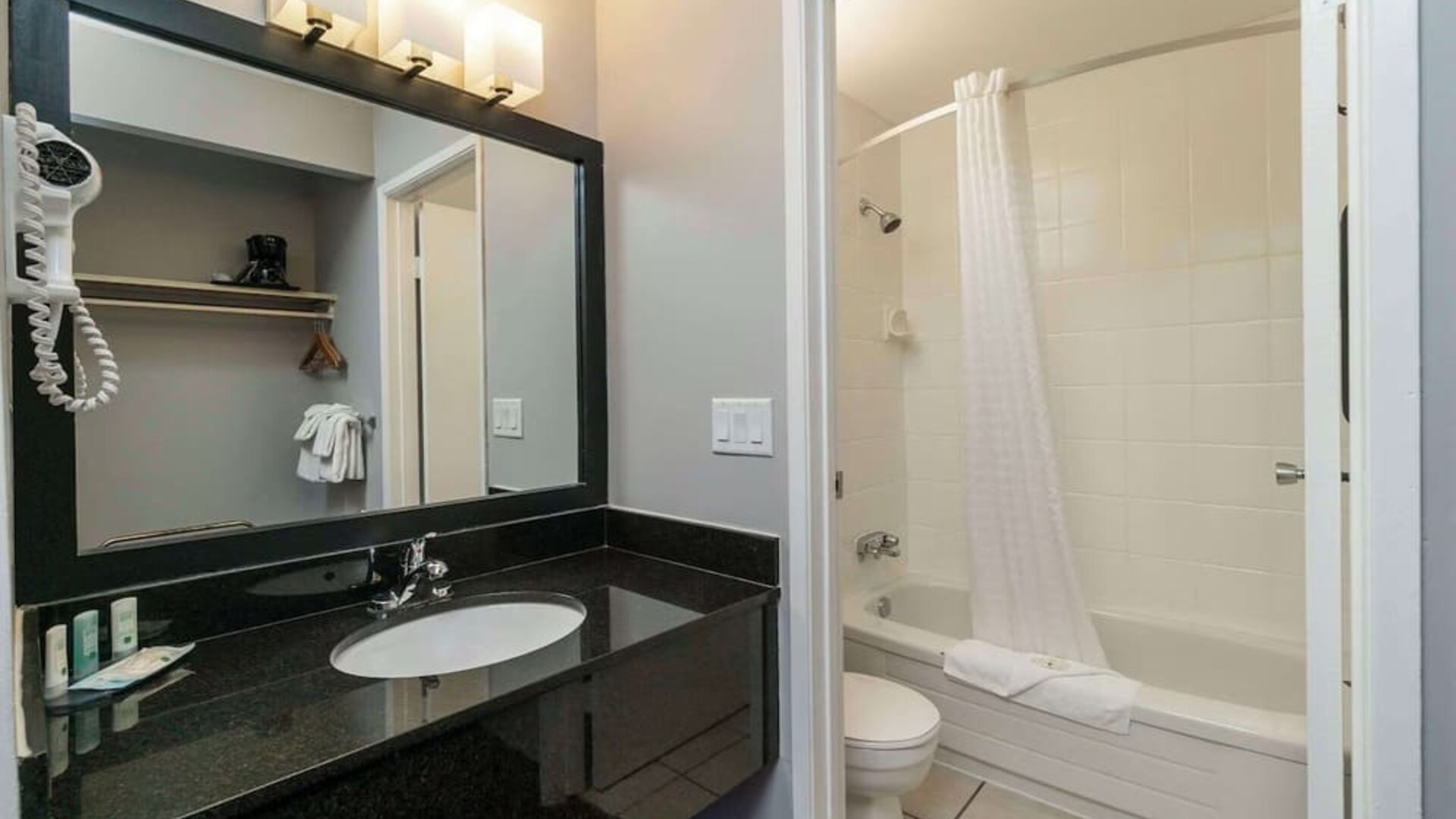 Guest bathroom at Quality Inn & Suites Vernon.