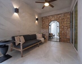 Lobby seating at Olive Boutique Hotel.