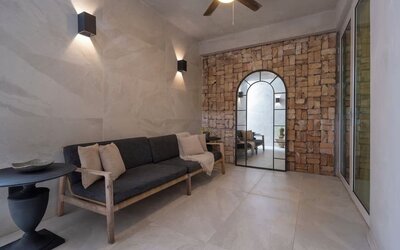 Lobby seating at Olive Boutique Hotel.