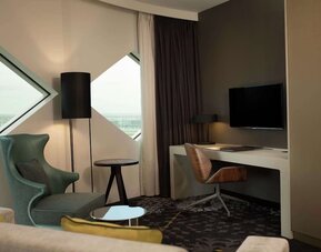 Work desk inside day use room at Hilton Amsterdam Airport Schiphol.