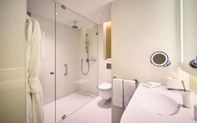 Private bathroom at Hilton Amsterdam Airport Schiphol.