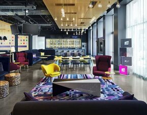 Lobby and coworking lounge at Aloft SFO.