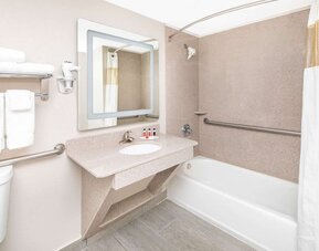 Guest bathroom at Ramada By Wyndham Alpharetta/Atlanta North.