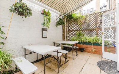 Garden terrace at The Chapter Hotels - Falcon Hotel.