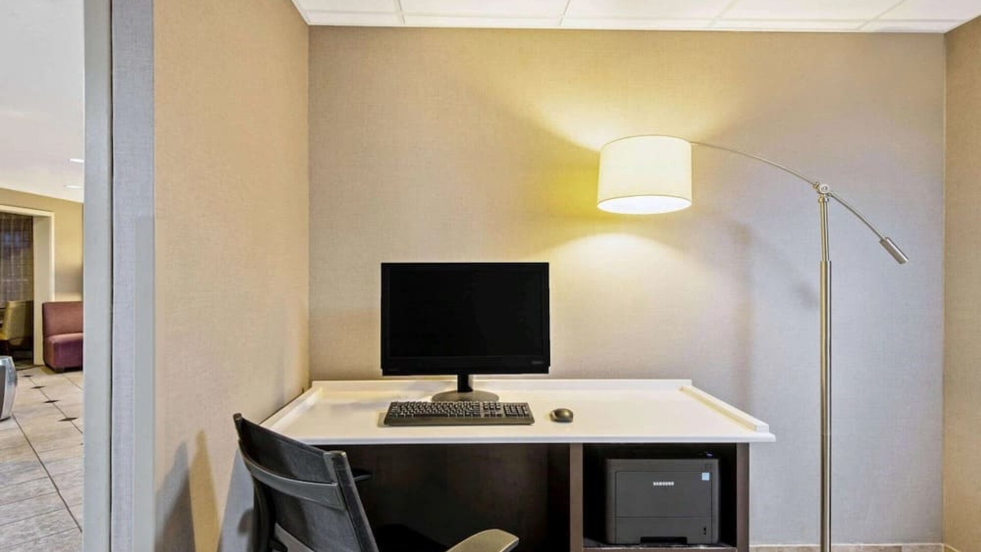 Business center at La Quinta Inn & Suites By Wyndham Harrisburg Airport Hershey.