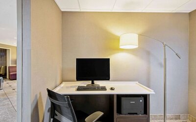 Business center at La Quinta Inn & Suites By Wyndham Harrisburg Airport Hershey.