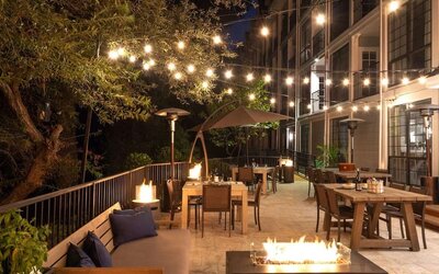 Hotel terrace at The Inn At Saratoga, Tapestry Collection By Hilton.
