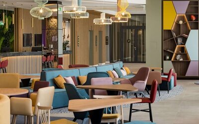 Hotel bar and lounge at Hampton By Hilton Riga Airport.