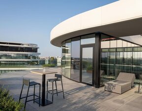 Outdoor terrace at Hilton Garden Inn Brussels Airport.