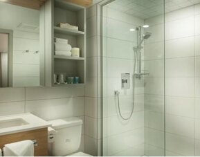 Bathroom at Ramada Laval By Wyndham.