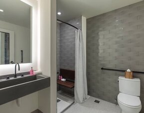 Bathroom at at Moxy NYC Downtown.