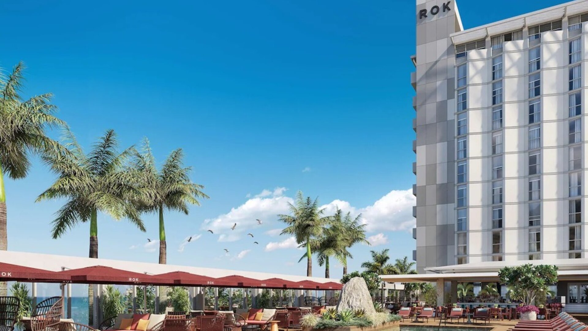 Pool loungers at ROK Hotel Kingston, Tapestry Collection By Hilton.