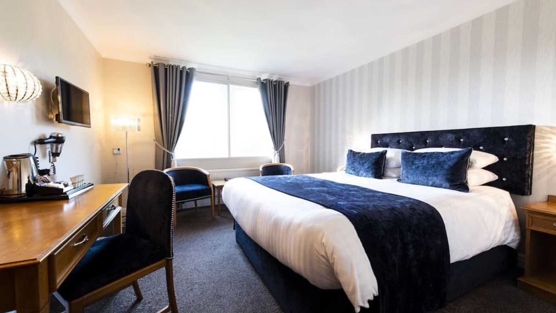 Day room with workspace at The Old Golf House Hotel.