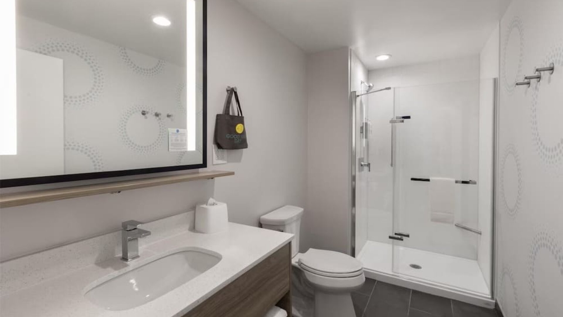 Guest bathroom with shower at Tru By Hilton Montreal Centre-Ville.