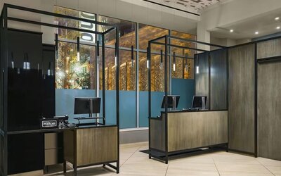 Beautiful reception area with welcoming staff at DoubleTree Times Square South.