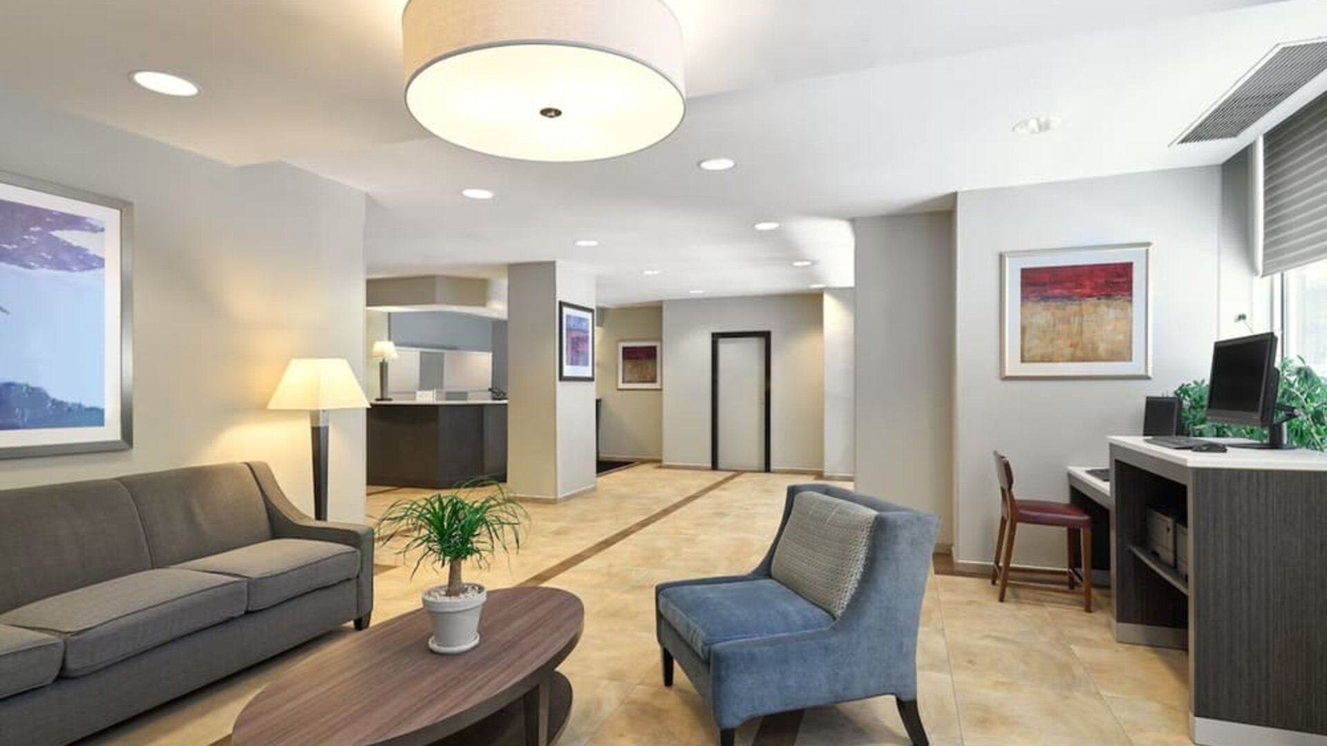 Lobby with comfortable seating at Candlewood Suites Times Square.