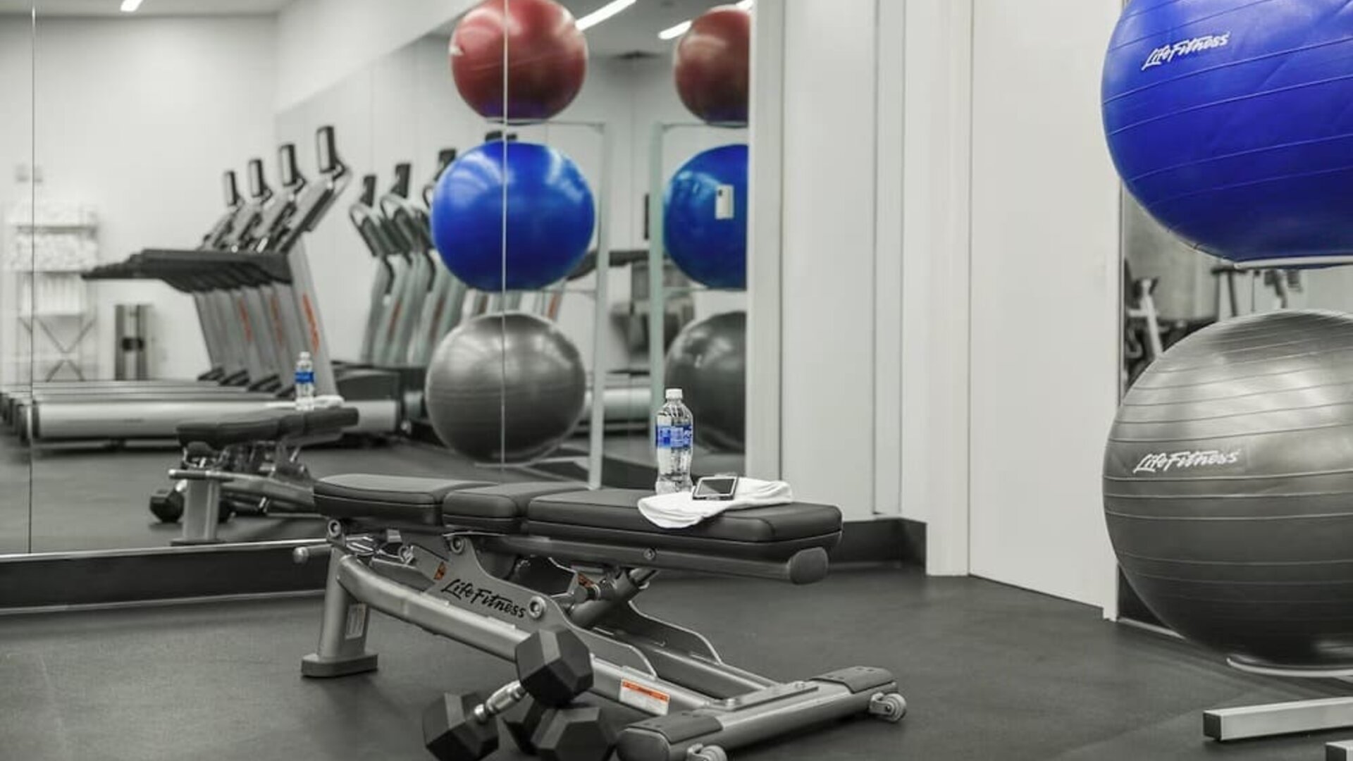 Fitness center available at Courtyard By Marriott Long Island City/New York Manhattan View.