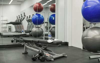 Fitness center available at Courtyard By Marriott Long Island City/New York Manhattan View.