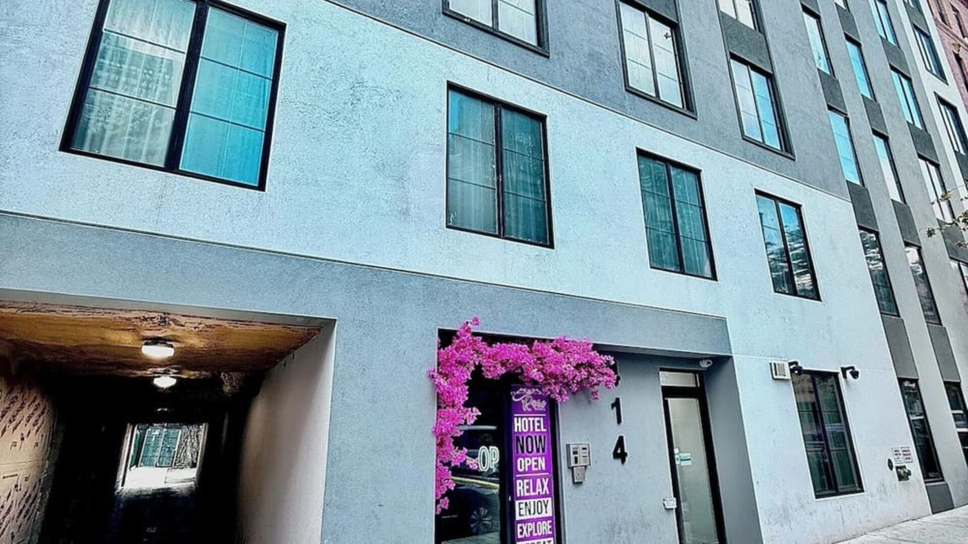 Hotel entrance at Rose Hotel, Bronx.