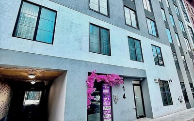 Hotel entrance at Rose Hotel, Bronx.