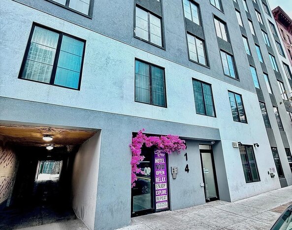 Hotel entrance at Rose Hotel, Bronx.